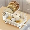 Large Dish Drying Rack Kitchen Shelf w/ Drainage Knife Fork Utensil Cup Holders