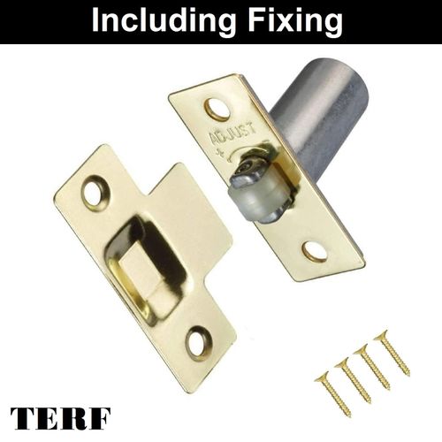 TERF® Adjustable Roller Catch Polished Brass Roller Ball Door Latch Door Closer Ideal Internal Door Catch for Doors Cupboards Cabinets and Wardrobes including Fixing Screw - Pack of 1