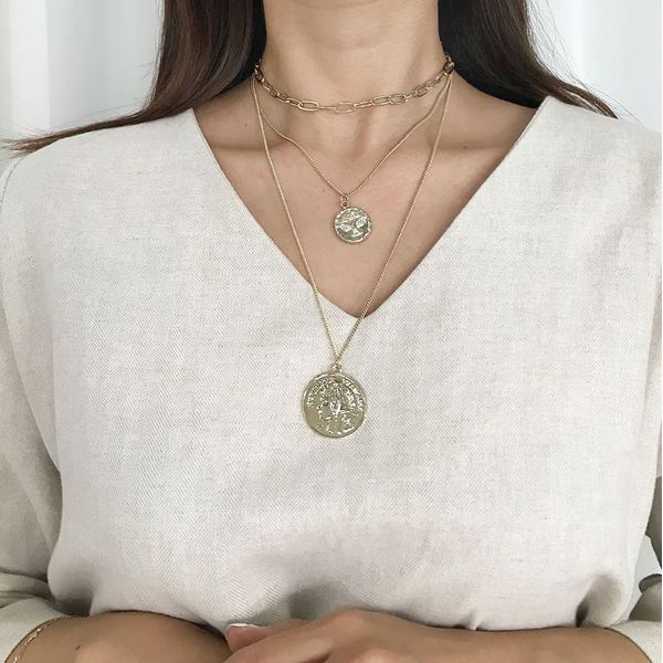 [Free Shipping] Clip Chain Layered Coin Pendant Necklace