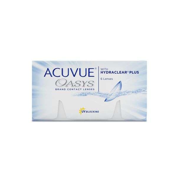 Acuvue Oasys 2 week soft lenses, 6, BC 8.4 millimeters, DIA 14 millimeters, -1.0 diopters