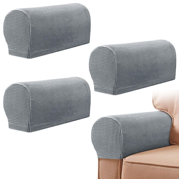 Armrest Chair Covers, Set of 4 Stretch Armchair Covers for Arms，Spandex Polyester Sofa Arm Caps Non Slip Armrest Covers for Chairs Furniture Protector Armchairs Sofa Couches Recliner (Light Grey)