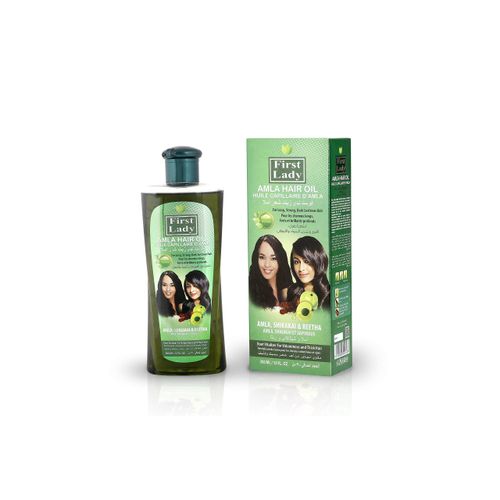 First Lady Herbal (Ayurvedic) AMLA (Indian Gooseberry) Hair Oil 300ml – For Long, Strong, Dark Lustrous Hair – With Shikakai & Reetha - For Afro Asian European Hair Types