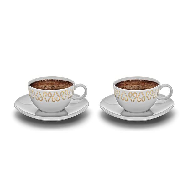 Arzum,White Okka Turkish Coffee Cups, Set of 2, Porcelain, in Black Giftbox