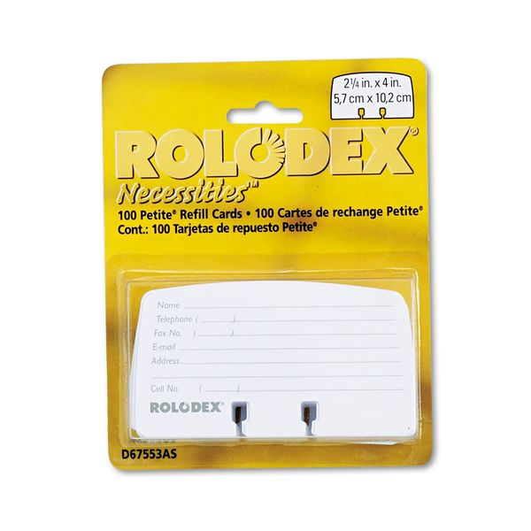 Rolodex Corporation Products - Card Refills, For Petite Card Files, 2-1/4"x4", 100 Cards, White - Sold as 1 PK - Card refills are designed for petite card files. Cards include spaced lines with name, telephone, fax number and other important contact infor