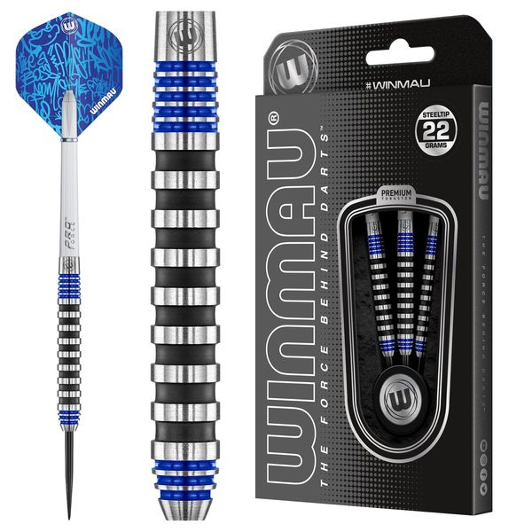 WINMAU Advance 500 Series Tungsten Blue 26 Gram Steeltip Darts Set with Flights and Shafts (Stems)