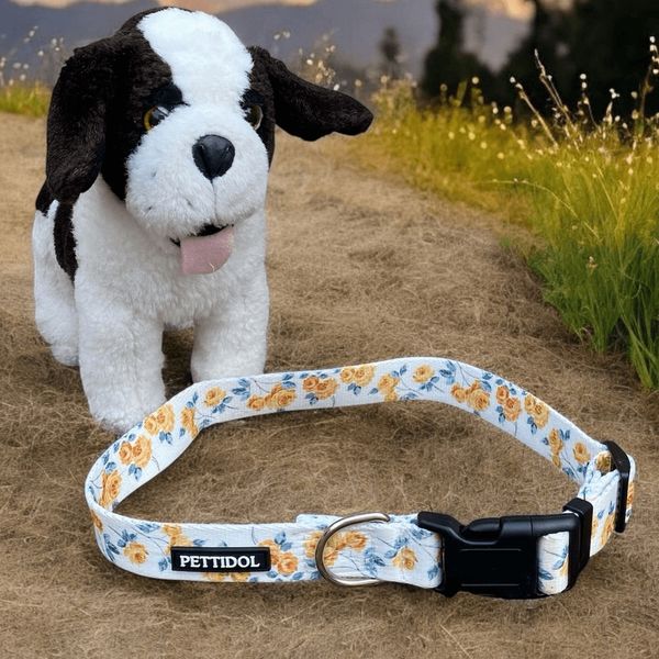 NWOT New Pettidol Dog Pet Collar Quick Release Buckle White/Yellow/Blue Floral