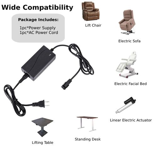 Universal Power Recliner Power Supply, 29V 2A 2 Pin AC/DC Switching Power Supply Adapter for Electric Recliner/Couch/Lift Chair/Standing Desk