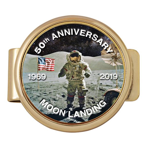 American Coin Treasures Moon Landing Eisenhower Bicentennial Dollar Coin Money Clip | 50th Anniversary Coin Layered In Gold | Holds Currency, Credit and Business Cards |Certificate of Authenticity