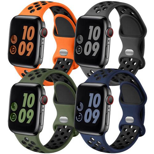 Adorve Compatible with Apple Watch Bands 49mm 46mm 45mm 44mm 42mm 41mm 40mm 38mm for Men Women, Breathable Air Holes Silicone Sport Band for iWatch Ultra 2 SE Series 10 9 8 7 6 5 4 3 2 1,4 Pack, M
