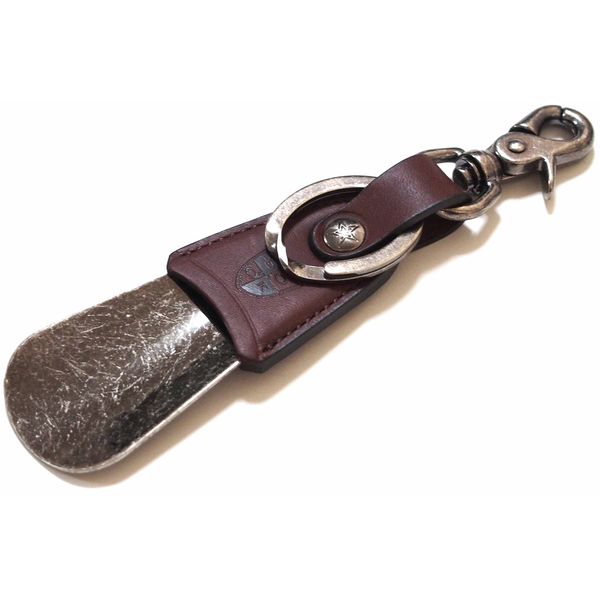 Kondo Shoe Horn, Made in Japan, Mobile, Genuine Leather, Brass, Shoe Horn, Key Holder, Brown, 5.9 x 1.4 inches (15 x 3.5 cm), DONOK Stellina