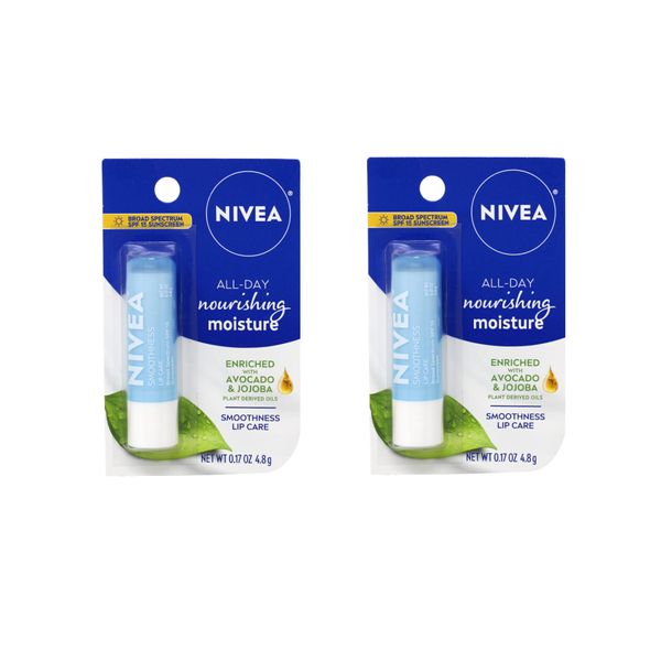 NIVEA Smoothness Broad Spectrum SPF 15 Sunscreen Lip Care, 0.17 Oz (2 Pack)