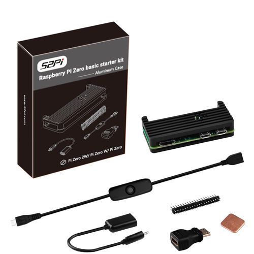 GeeekPi Raspberry Pi Zero 2 W Case/Zero W Case Kit, with RPi Zero 2 W Aluminium Case, 20 Pin GPIO Header, Micro USB to OTG Adapter, HDMI Cable, Raspberry Pi Zero Copper Heatsink, ON/Off Switch Cable