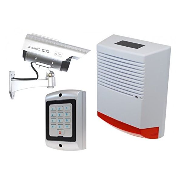 LARGE SOLAR DUMMY ALARM SIREN, SOLAR DC2 DUMMY CCTV CAMERA & DUMMY KEYPAD.