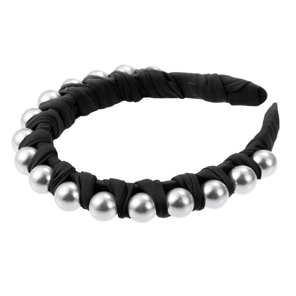 VOCOSTE Headband Faux Pearl Braided Tape Headband Fashion Headband for Women 2cm Wide 1PC Black