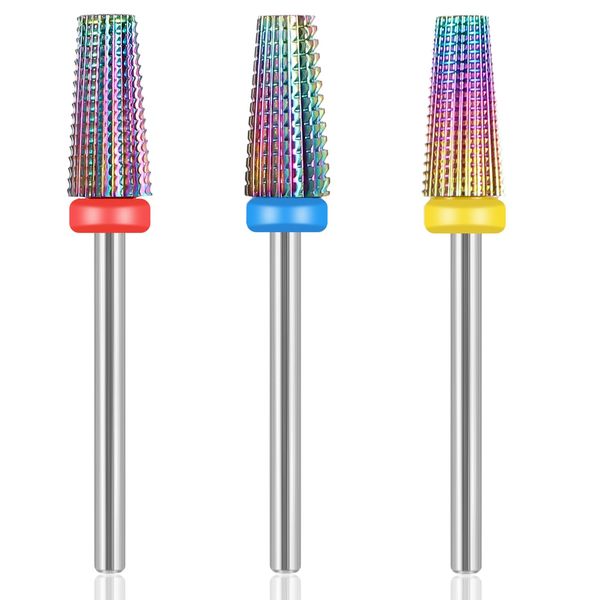 3 Pieces Nail Drill Bits, Tungsten Nail Carbide 5 in 1 Bit 3/32 Inches Cone Shape Carbide Bit Carbide Nail Drill Bits for Acrylic or Gel Remover Nail Drill, Manicure Pedicure Tools for Salon Home