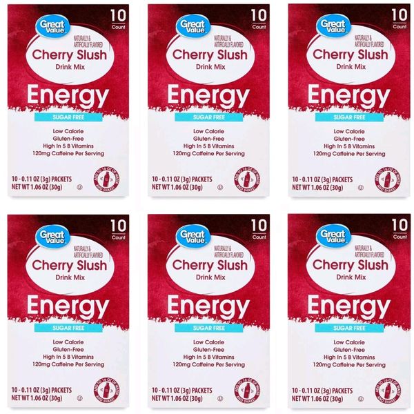 6 Pack - Great Value Energy Cherry Slush Drink Mix With Caffeine 60 Packets