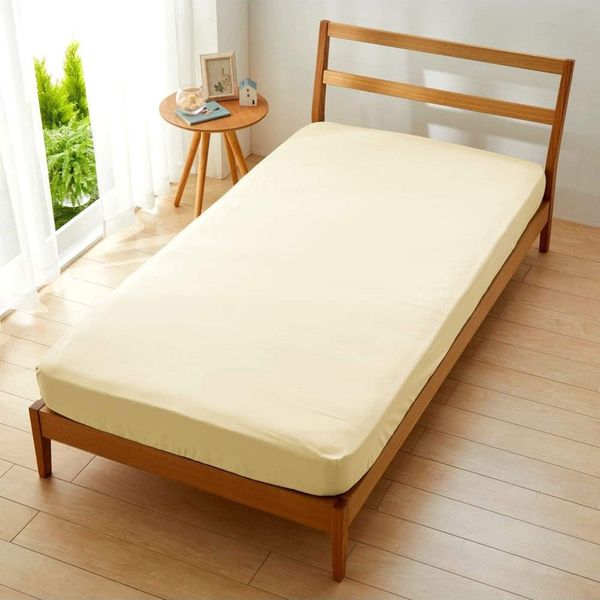 Made in Japan SB-504-N 100% Cotton Fitted Sheet Bed Sheet for 4 People, 94.5 x 78.7 x 11.8 inches (240 x 200 x 30 cm), Lemon Chiffon