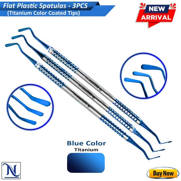 3Pcs Dental Flat Plastic Composite Filling Instruments Blue Titanium Color Tips
