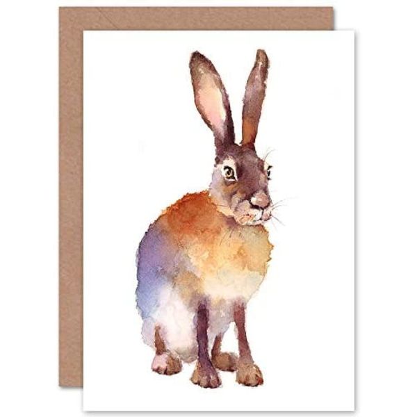 Wee Blue Coo Hare Watercolour Isolated Greeting Card With Envelope Inside Premium Quality
