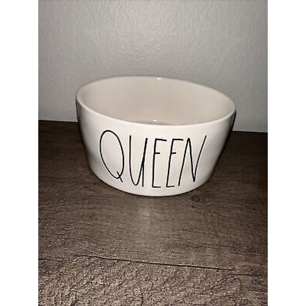 Rae Dunn QUEEN Ceramic Pet Cat Food Bowl Dish ~