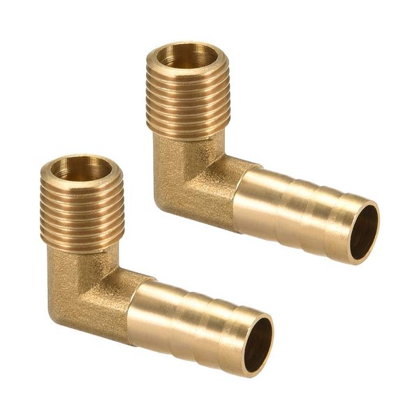 uxcell Barb Hose Fitting 10mm Barb-1/4 PT Male 90 Degree Elbow Brass Pipe Adapter Connector 2pcs