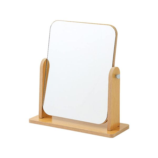 BESTOYARD Tabletop Mirror, Wooden Rotating Makeup Mirror, Tabletop Mirror, Makeup Mirror, Bender, Table Mirror, Stand Mirror, Reversible Mirror, Adjustable Angle, Rotation, Beige, 7.9 x 7.1 inches (20 x 18 cm)