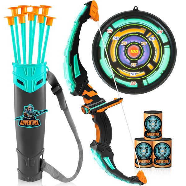 JOYIN Kids Bow and Arrow Set, LED Light Up Archery Toy Set with 9 Suction Cup Arrows, Target & Arrow Case, Indoor and Outdoor Hunting Play Gift Toys for Kids, Boys & Girls Ages 3-12