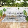 Outsunny Outdoor Rug, 9' x 12' Floor Mat, Gray White Rhombus Patchwork