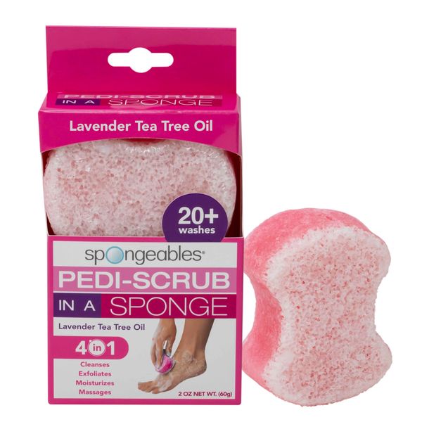 Spongeables Pedi Scrub Foot Buffer 20+ Washes, Lavender Tea Tree Oil Aromatherapy, 2-Ounce