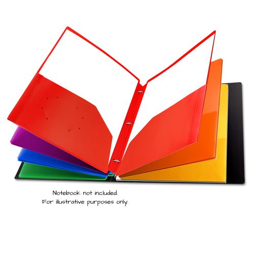 Dunwell 3 Holes Pocket Folders - (6 Pack, Assorted Colors), 3 Ring Binder Folders with Pockets and Holes, 2 Pocket Folder 3 Hole Punch, Poly Folders with Pockets 3 Hole Punched, with Adhesive Labels