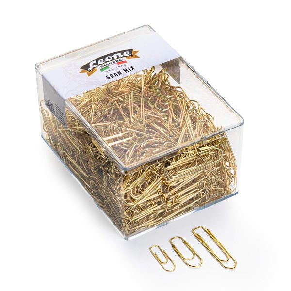 500 g (Approx. 690 pcs.) Lion Dell'Era No. 2-4-5 Assorted Brass Clips - Transparent Box - Made in Italy