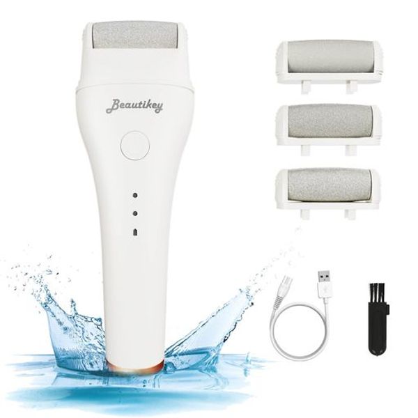 BEAUTIKEY Electric Callus Remover Foot File Pedicure Tool Smooth Foot Skin Rechargeable Foot File Callus Clear, 150 Minutes Battery Protection, 2 Speed Levels, 3 Rollers, USB Charging