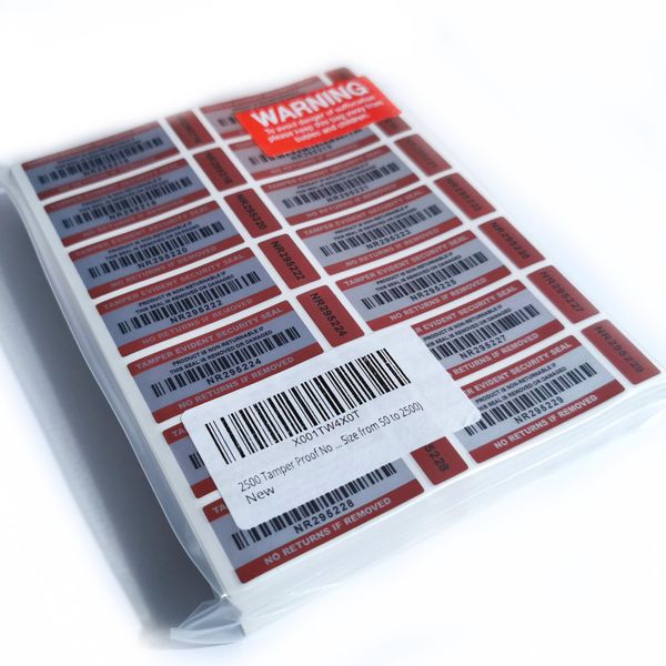 Tamper Proof No Return Security Stickers Labels with Unique Barcodes and Serial Numbers (210)