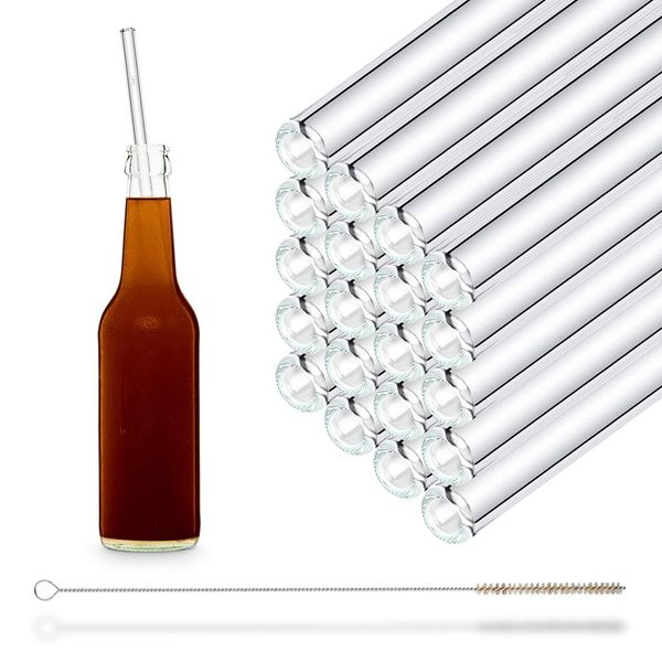 Halm Glass Straws - 20x 12 Inch Long Reusable Drinking Straws for Bootles and big cups + Plastic-Free Cleaning Brush - Made in Germany - Dishwasher Safe - Eco-Friendly