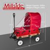 Millside Industries All Season Convertible Wood Wagon Cart with Flat-Free Tires, Sleigh Runners, Side Pads and Half Canopy with Plastic Cover Shield, Red, 16" x 34"