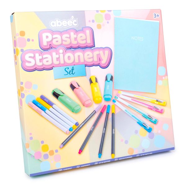 abeec Pastel Stationery Set - Includes: Pastel colored highlighters, felt-tip pens, fine liners and gel pens - markers & highlighters - writing set for girls