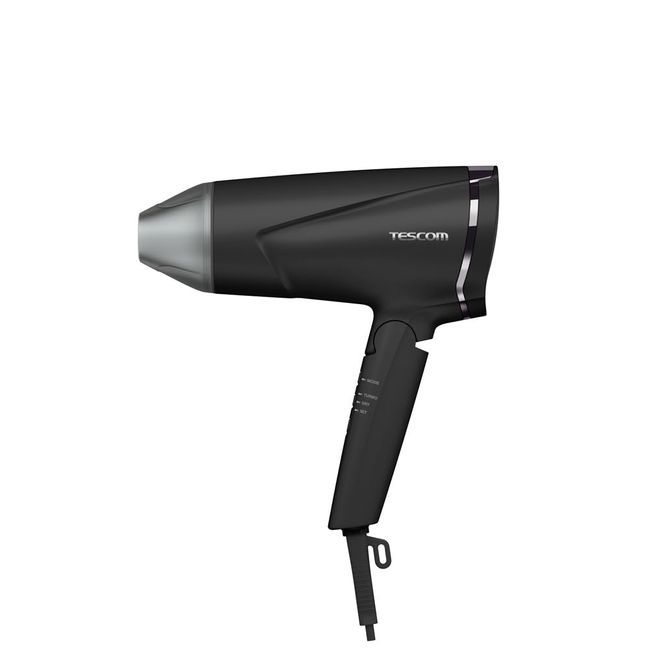 Tescom TD670A-K Hair Dryer, Protected Ion, Folding, Large Airflow, Quick Drying, Cold & Hot Air, Easy Extracting Plug