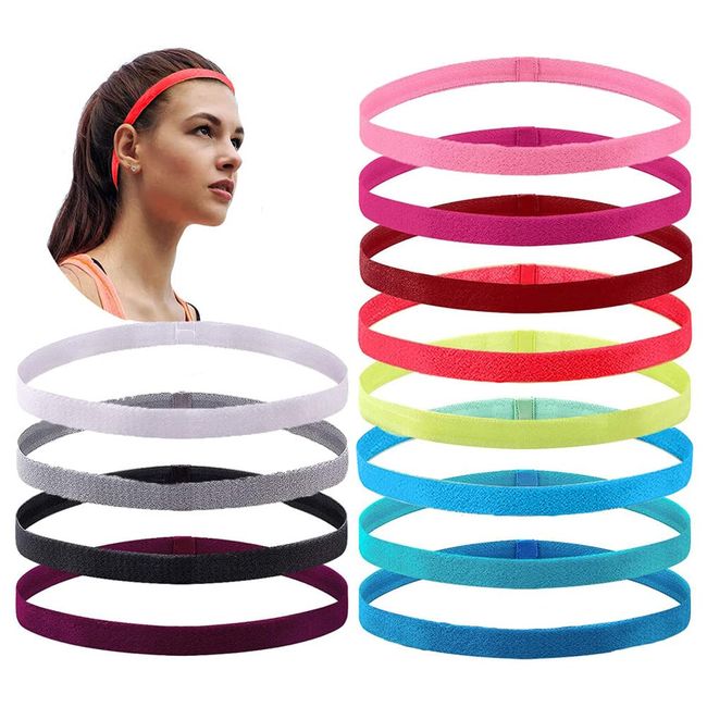 Oenothera 12 Stück Elastische Sport-Stirnbänder, Sport Haarband Dünn, Sport Haarband Silikon, rutschfeste Elastische Sport Stirnbänder Für Fußball, Basketball, Fußball, Tennis, Yoga Und Golf