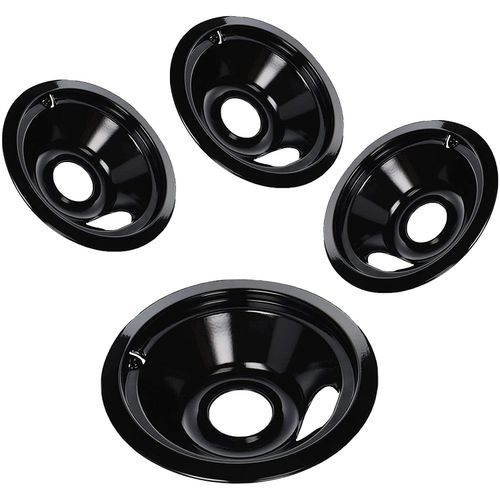 Black Porcelain Burner Drip Pans (3) 6”(1) 8” WB31M19 WB31M20 Set Replacement by APPLIANCEMATES Compatible for GE Hotpoint Electric Range Stove Burner