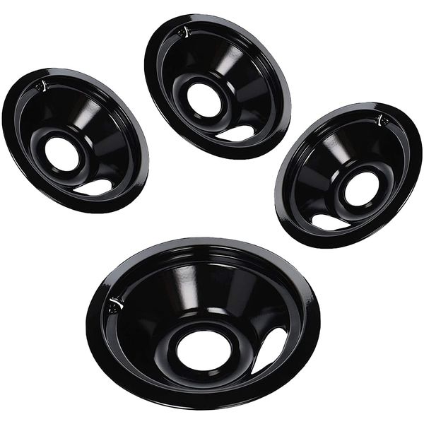 Black Porcelain Burner Drip Pans (3) 6”(1) 8” WB31M19 WB31M20 Set Replacement by APPLIANCEMATES Compatible for GE Hotpoint Electric Range Stove Burner