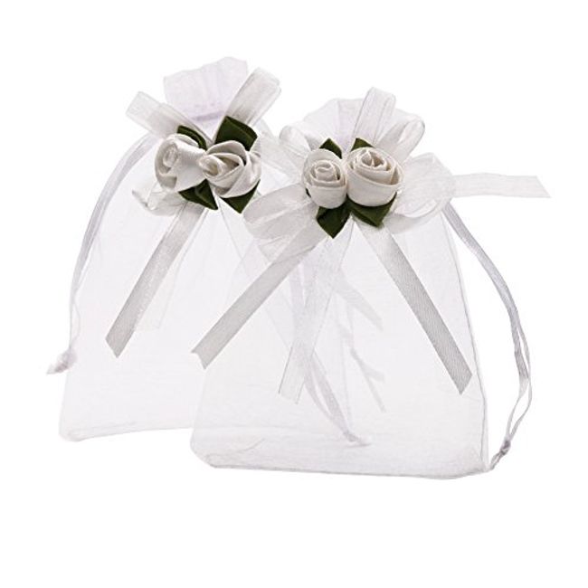 Value Pack 100pcs White/ Black Organza Bags 2.7x3.5 Inches Sheer Drawstring  Gift Bags Jewelry