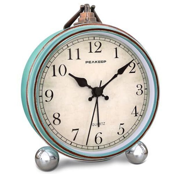 4 Battery Operated Antique Retro Analog Alarm Clock Small Silent Bedside Desk