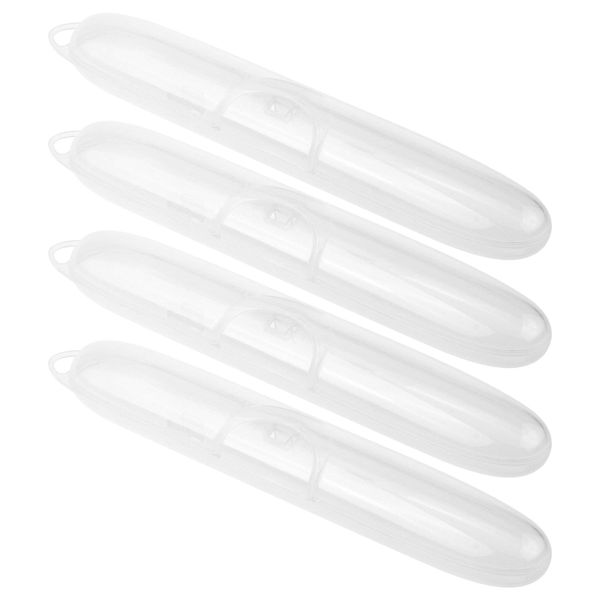 Cosmos Pack of 4 Transparent Plastic Portable Travel Toothbrush Case Holder Organizer with Hook for Travel Use