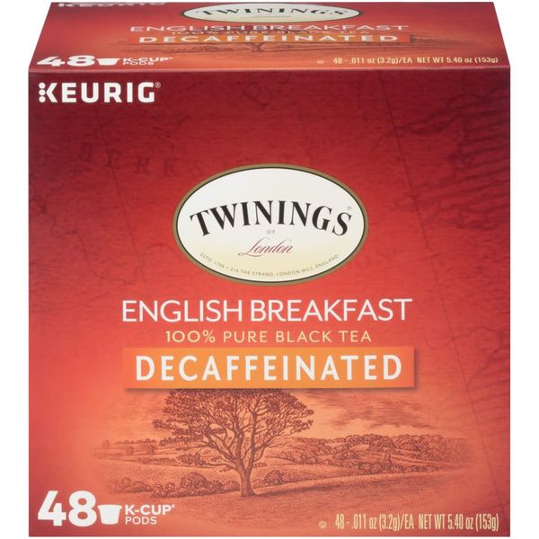 Twinings Decaf English Breakfast Tea K-Cup Pods for Keurig, Naturally Decaffeinated Black Tea, Smooth, Flavourful, Robust, 48 Count