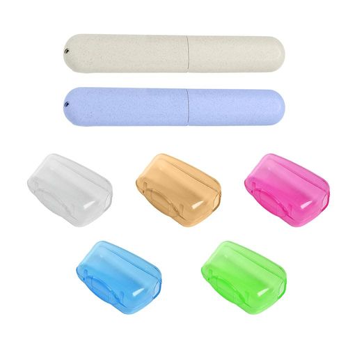 Toothbrush Case, 2 Pcs Toothbrush Travel Case and 5 Pcs Portable Toothbrush Head Covers, Toothbrush Storage Case, Toothbrush Protective Case, Toothbrush Caps, for Travel Outdoor Camping Hiking