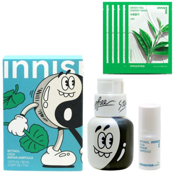 Innisfree (Stephen Harrington) Retinol Cica Trace Ampoule Limited Edition Set + (5 additional green tea masks)