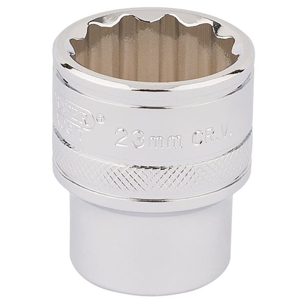Draper 33370 1/2" Square Drive 12 Point Socket, 23mm Size, Blue