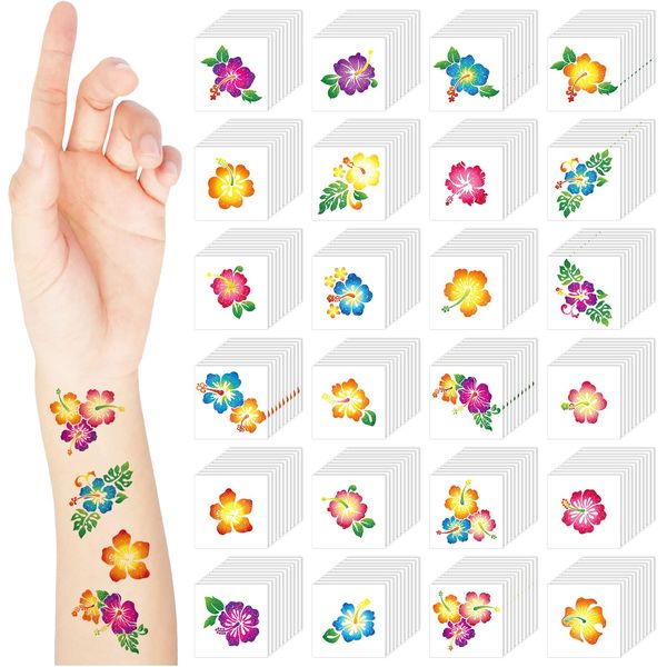 Nosiny 240 Pcs Hibiscus Glitter Tattoos Luau Temporary Tattoos Hawaiian Stickers Summer Flower Tattoos Stickers Tropical Tattoos for Kids Women Men Body Face Hawaiian Themed Party