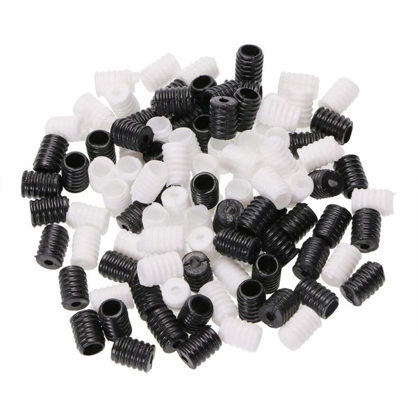 Penta Angel Cord Locks Toggles 100Pcs Black & White Silicone Adjustable Non Slip Stopper Soft Plastic Round Elastic Adjustable Buckle for Drawstring Rope String