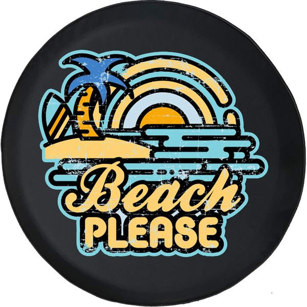 Beach Please Funny Spare Tire Cover Black Size 32 Inch